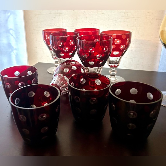 Set of 7, vintage depression glass, ruby glasses. - Picture 4 of 13